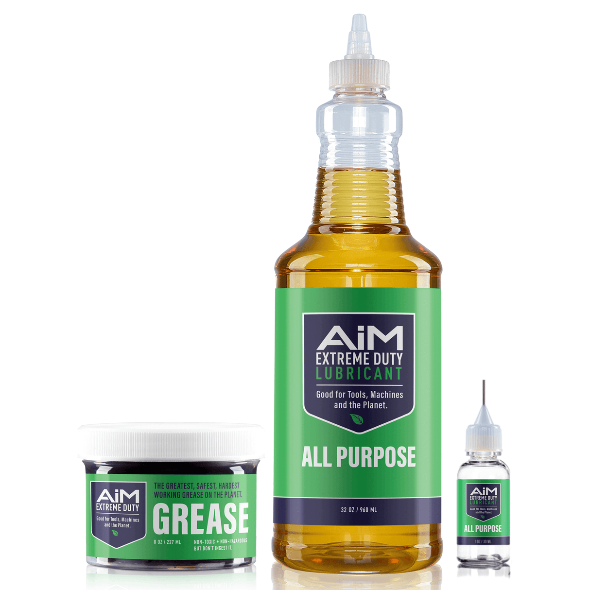 AiM Exercise Equipment Lubricant Large Kit (8oz+32oz+bottle) featuring all purpose, non toxic, eco friendly lubricant and grease products.