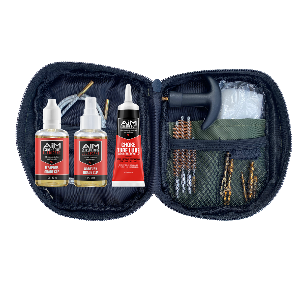AiM Weapons Grade CLP Rifle Cleaner (2x1oz + 2 applicator bottles) for rust prevention and lubrication in firearms maintenance kit.