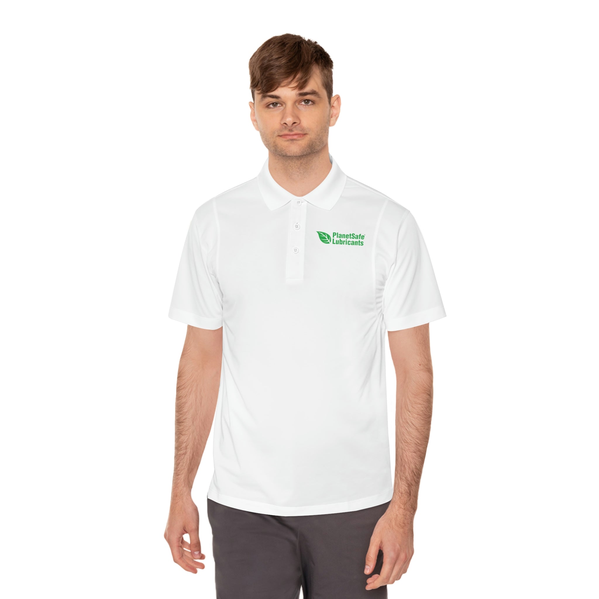 PlanetSafe Lubricants | Men's Sport Polo Shirt | Brand Logo | White