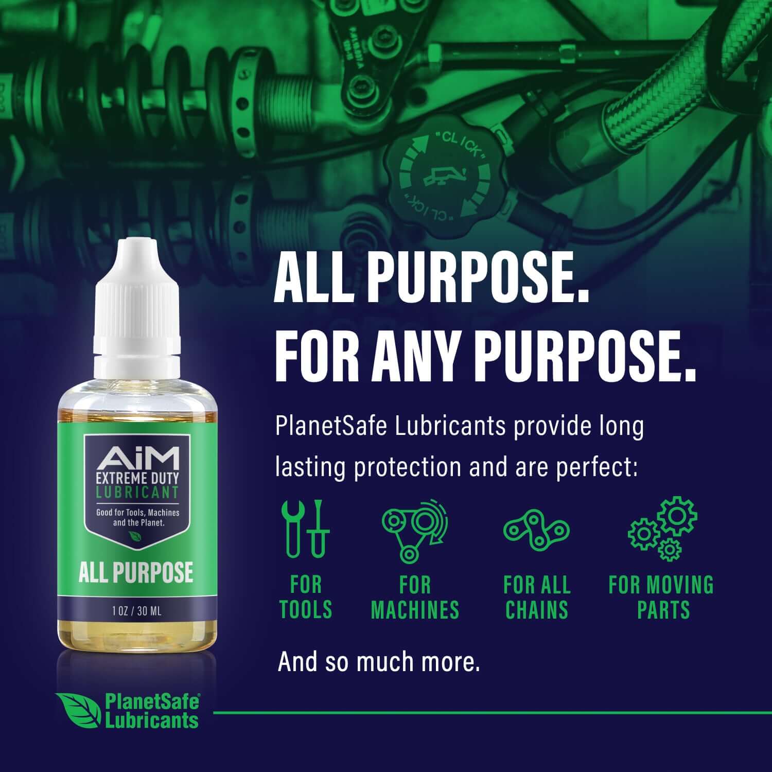 AiM All Purpose Extreme Duty Lubricant (1oz) for tools, machines, chains, and moving parts.