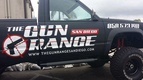The Gun Range Takes AIM truck with logo in San Diego