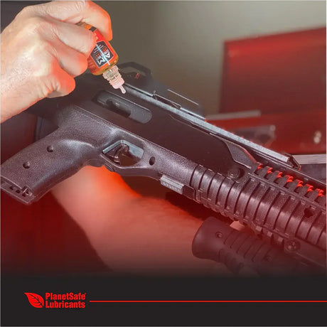 Applying PlanetSafe AiM CLP on firearm - Why Shooters Trust PlanetSafe AiM CLP under pressure and stress conditions.