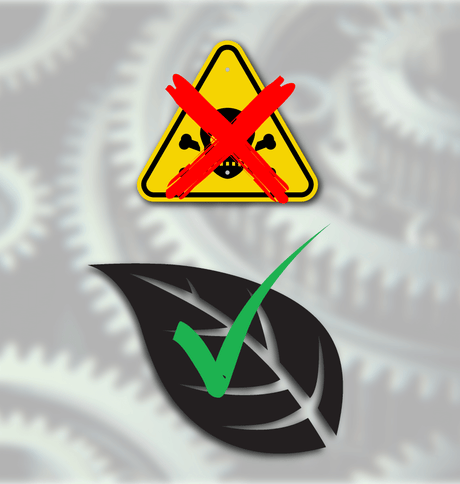 7 Hidden Dangers of Traditional Lubricants (And the #1 Safer Alternative) symbolized by warning sign and leaf