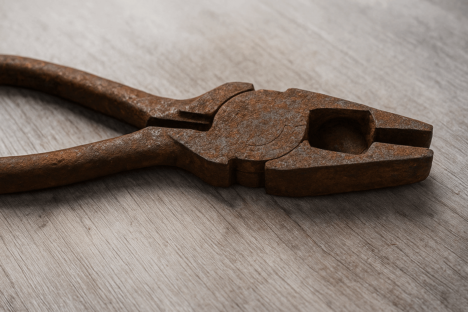 Rusty pliers on a wooden surface showing need for "How to Remove Rust from Pliers" guide.