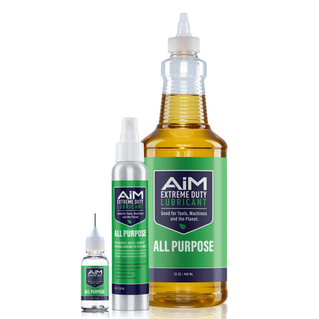 All-purpose lubricant kit featuring AIM Extreme Duty bottles. Ideal for tools and machines. Perfect for lubricant kits and bundle deals.