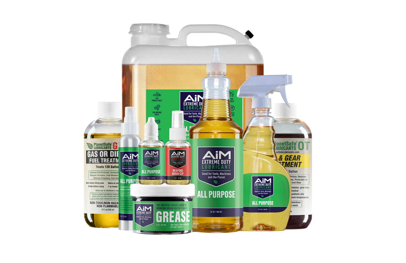 Image of various non-toxic lubricant products from PlanetSafe's all-purpose line.