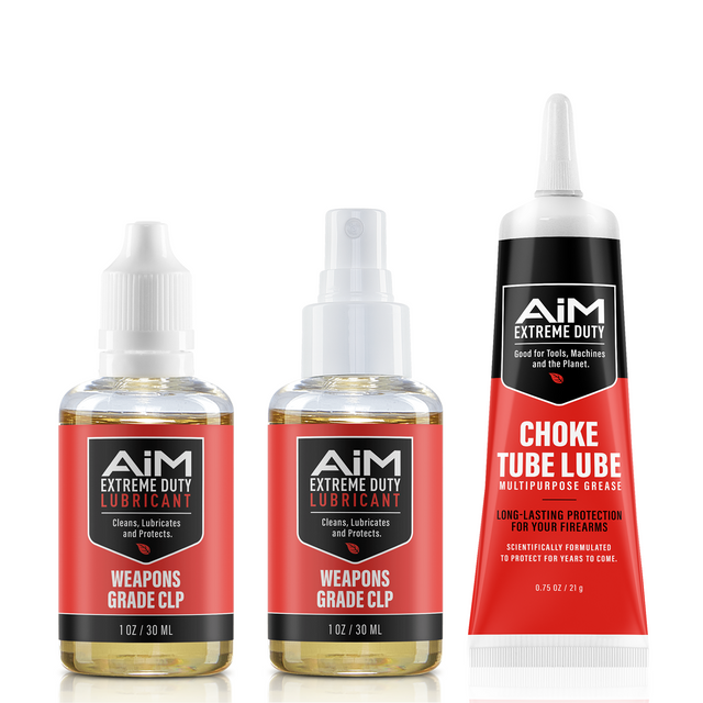 AiM Weapons Grade CLP Bundle (0.70oz + 1oz + 1oz) for rust prevention and lubricant protection.