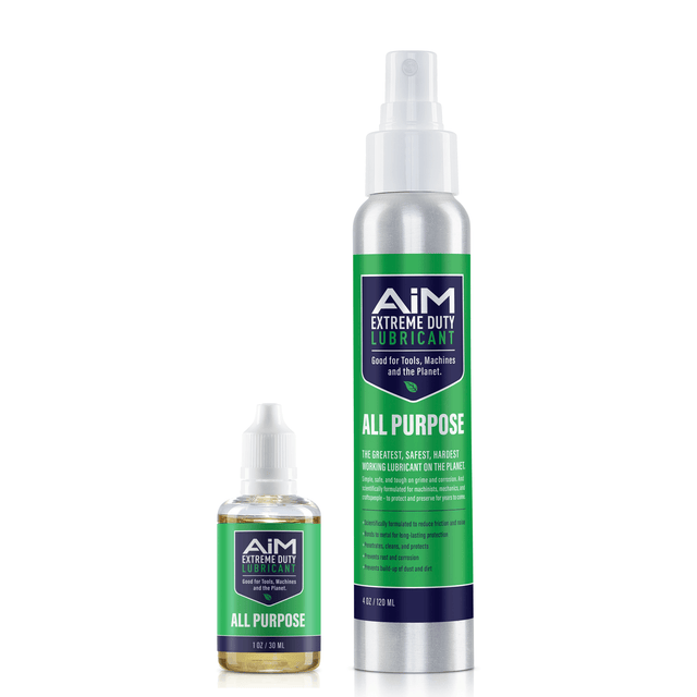 Alt Tag: AiM Extreme Duty all purpose lubricant bundle 1oz precision needle bottle and 4oz refill for knife pivots and garage maintenance