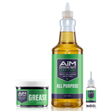 AiM Exercise Equipment Lubricant Large Kit (8oz+32oz+bottle) featuring all purpose, non toxic, eco friendly lubricant and grease products.