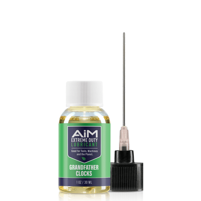 AiM Grandfather Clocks Lubricant (Specialty, 1 oz) bottle with needle-tip applicator for deep movement plates and brass gears