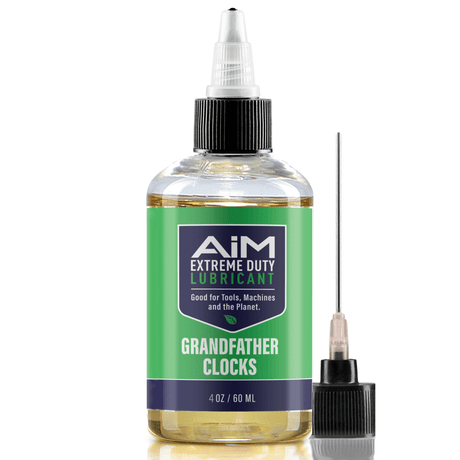 AiM Grandfather Clocks Lubricant (Specialty, 1 oz) needle-tip clock oil bottle with applicator needle for deep movement plates