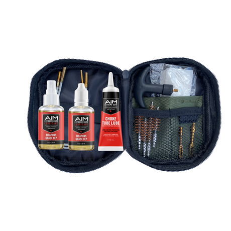AiM Weapons Grade CLP Pistol Cleaner (2x1oz + 2 applicator bottles) kit with tools and lubricants for rust prevention and maintenance.