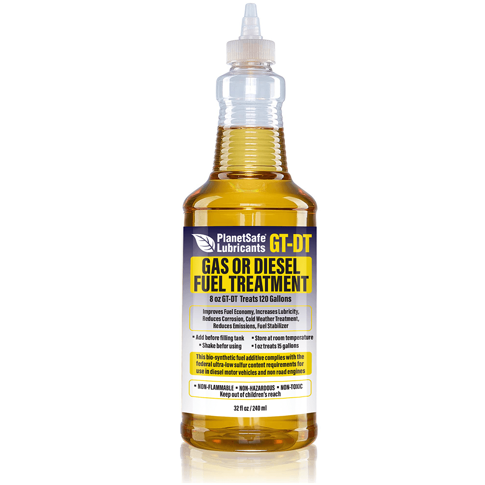 Alt Tag: GT-DT Gasoline or Diesel Fuel Treatment (Additive, 32 oz) bottle fuel additive cleans injectors, lubricates upper cylinders, stabilizes fuel