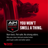 AiM Weapons Grade CLP Bundle (0.70oz + 1oz + 1oz) eco-friendly, non-toxic lubricant advertisement with a dog and safety message.