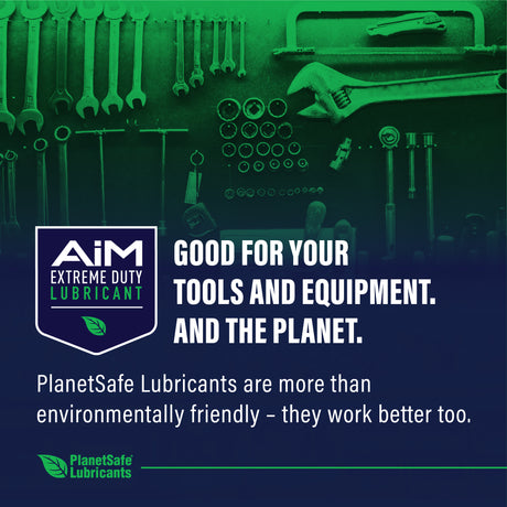 AiM Extreme Duty All Purpose (4oz) eco-friendly lubricant with tools background