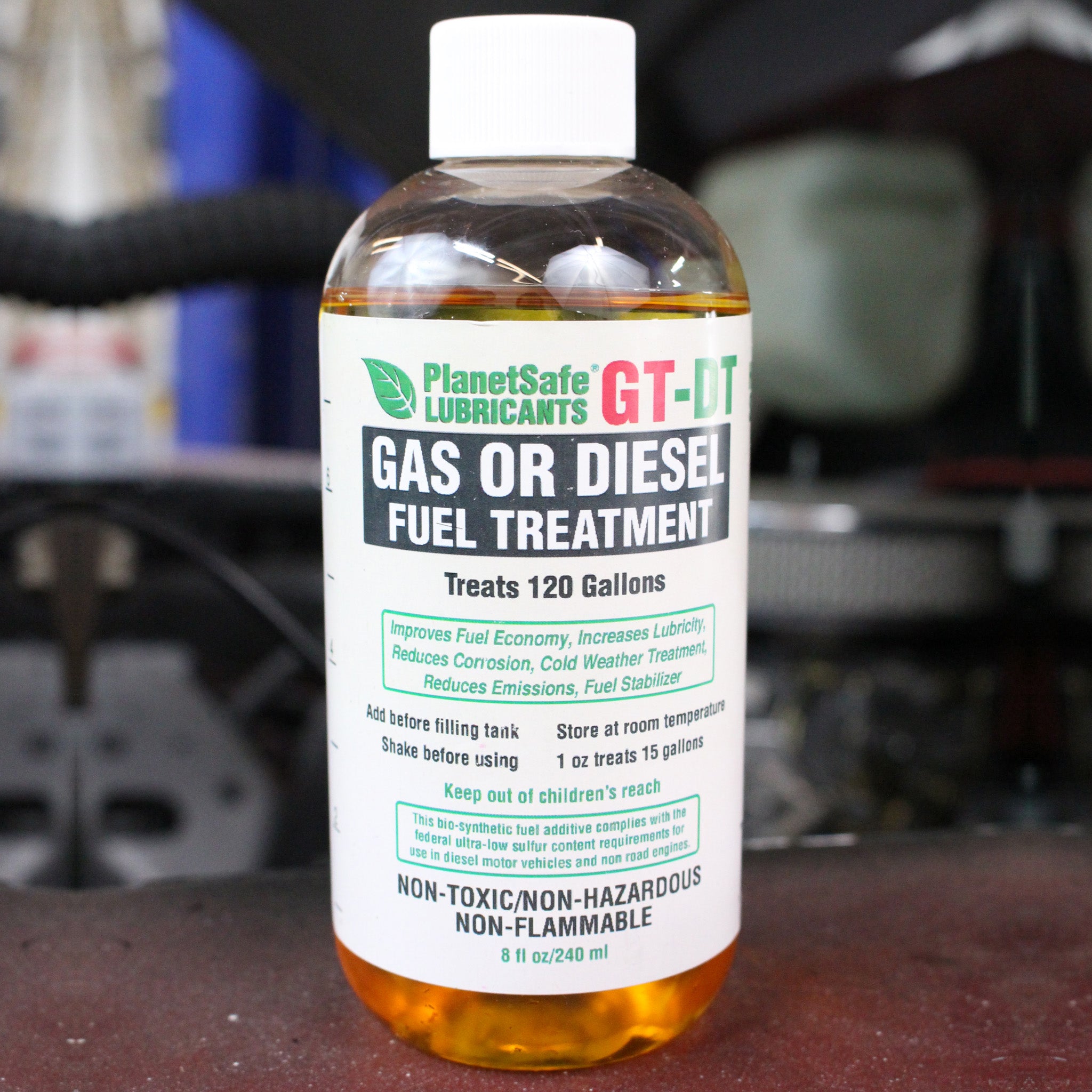 PlanetSafe Lubricants GT-DT 8oz Gasoline or Diesel Fuel Treatment - increased engine power - improve gas engine power increase diesel engine power fuel treatment additive