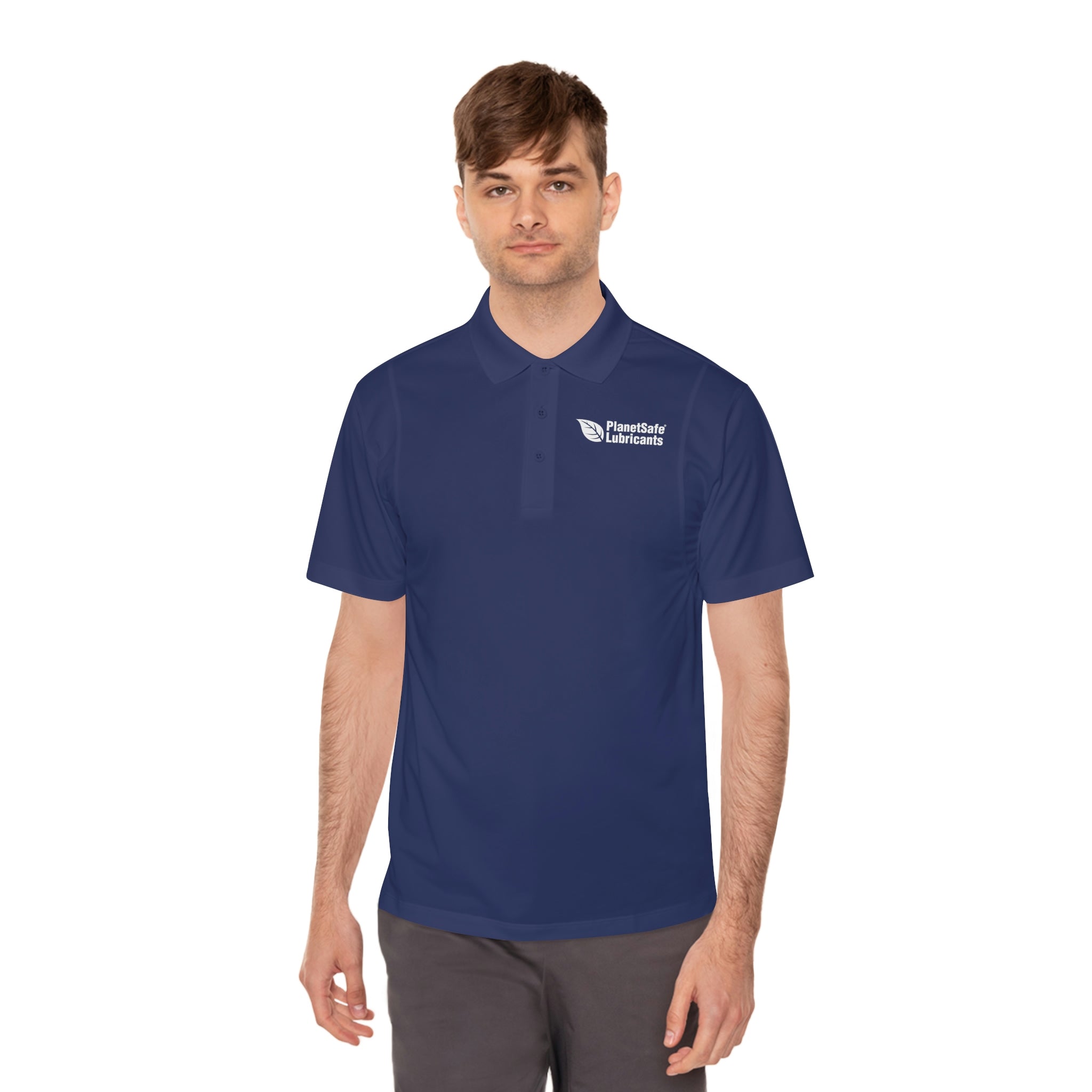PlanetSafe Lubricants | Men's Sport Polo Shirt | Brand Logo | Blue