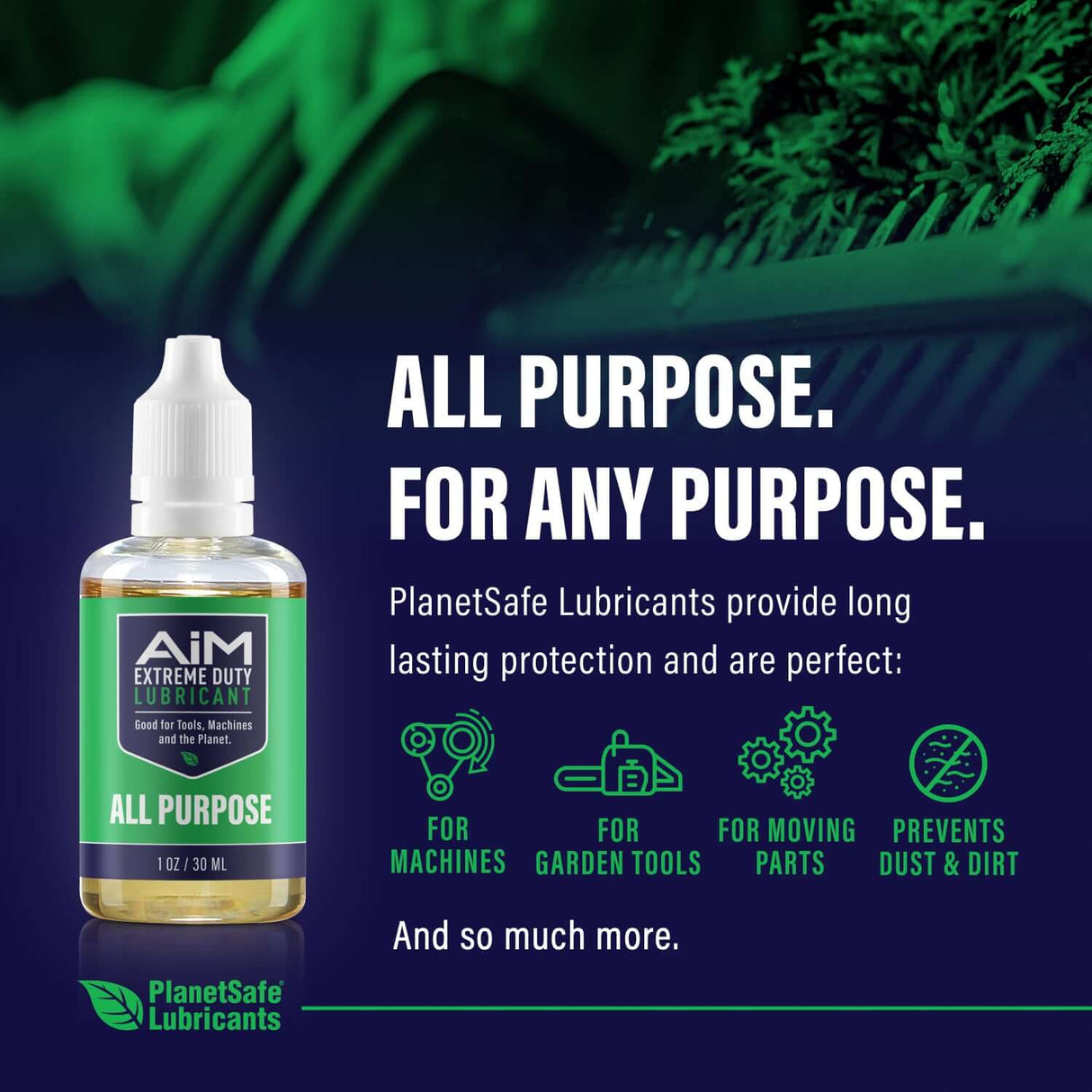 AiM Hedge Trimmer & Chainsaw Lubricant Bundle (Specialty, 1oz + 4oz) for garden tools, all purpose, eco-friendly lubricant spray.