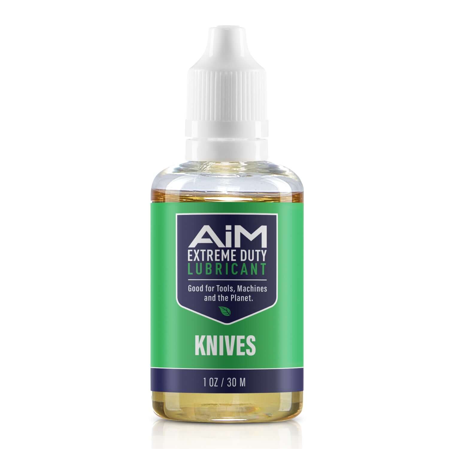 Alt Tag: AiM Knives Lubricant (Specialty, 1 oz) bottle for knife pivots, helps blades fall shut, protects from grit and lint, prevents corrosion