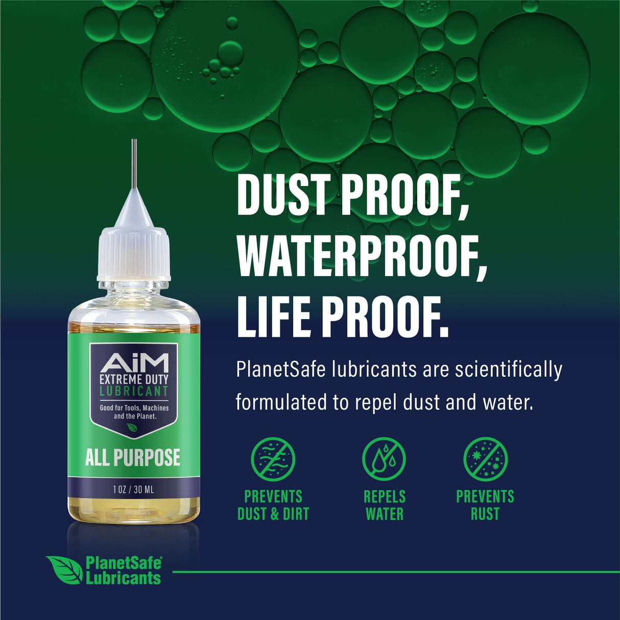 AiM Extreme Duty Lubricant - Dust proof, waterproof, life proof formula from PlanetSafe Lubricants.