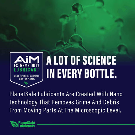 Alt Tag: AiM Bike & Chain Lubricant Bundle (1 oz precision & 2 oz yorker) science-backed lubricant ad, removes grime and debris