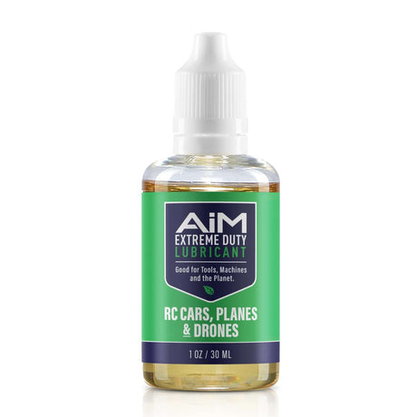 Alt Tag: AiM RC Cars, Planes & Drones Lubricant (Specialty, 1 oz) bottle for plastics/composites, protects servo gears, suspension & bearings