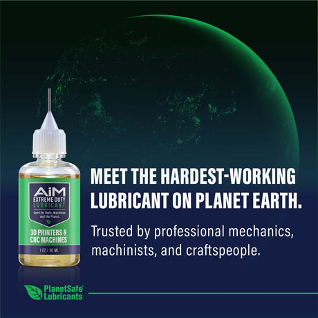 AiM 3D Printers & CNC Machines (Specialty, 1 oz) lubricant bottle ad for smooth Z-axis screws and linear rails without dust buildup
