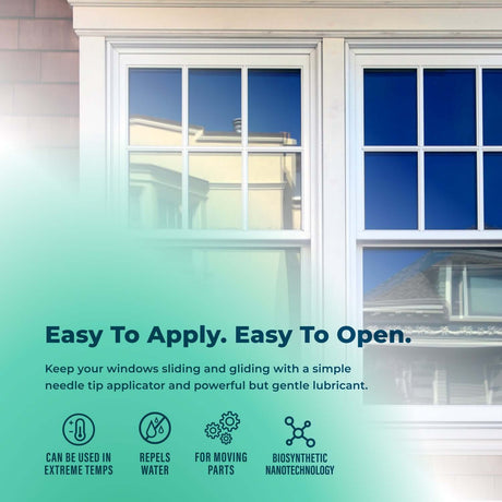 SqueaksGone All-Purpose Lubricant (Specialty, 1 oz) ad for window tracks—easy to apply, easy to open; keeps windows sliding, repels water