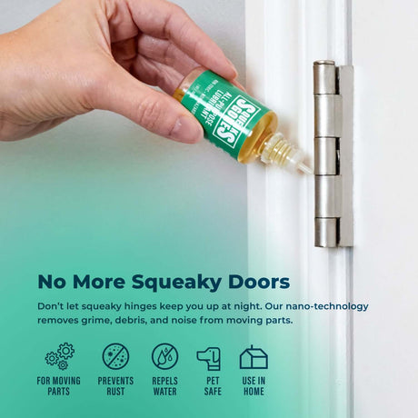 SqueaksGone All-Purpose Lubricant (Specialty, 1 oz) applied to door hinge to stop squeaks instantly and prevent rust