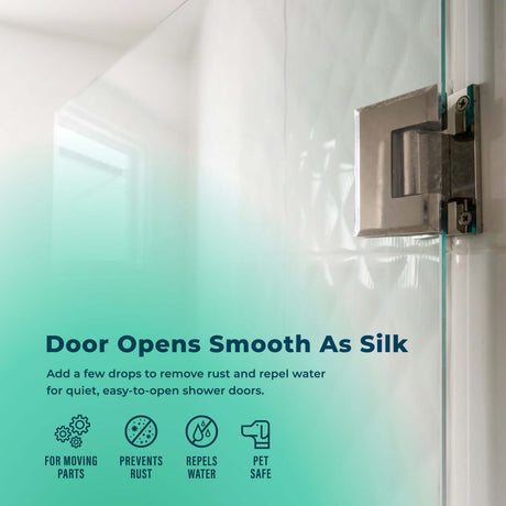 SqueaksGone All-Purpose Lubricant (Specialty, 1 oz) on shower door hinge to stop squeaks, prevent rust, repel water
